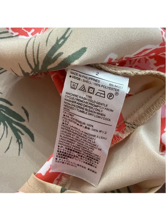 Banana Republic Floral Sleeveless Midi Shirtdress Button Up Tan Coral Pink Sz 2 - Picture 9 of 11